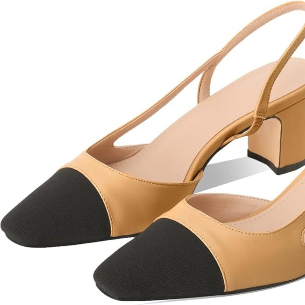 MIRAAZZURRA Women Sling Back Pumps Chunky Heels